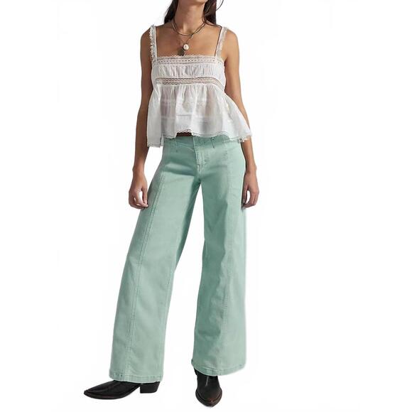 FREE PEOPLE Denim - NEW FREE PEOPLE libre wide-leg jeans in cameo green